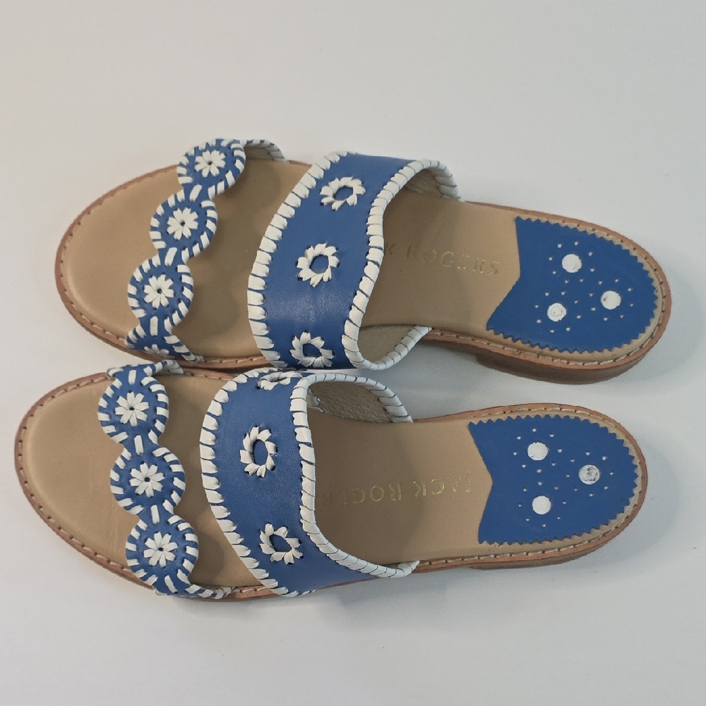 Jack Rogers Blue and White Floral Sandals Size 9